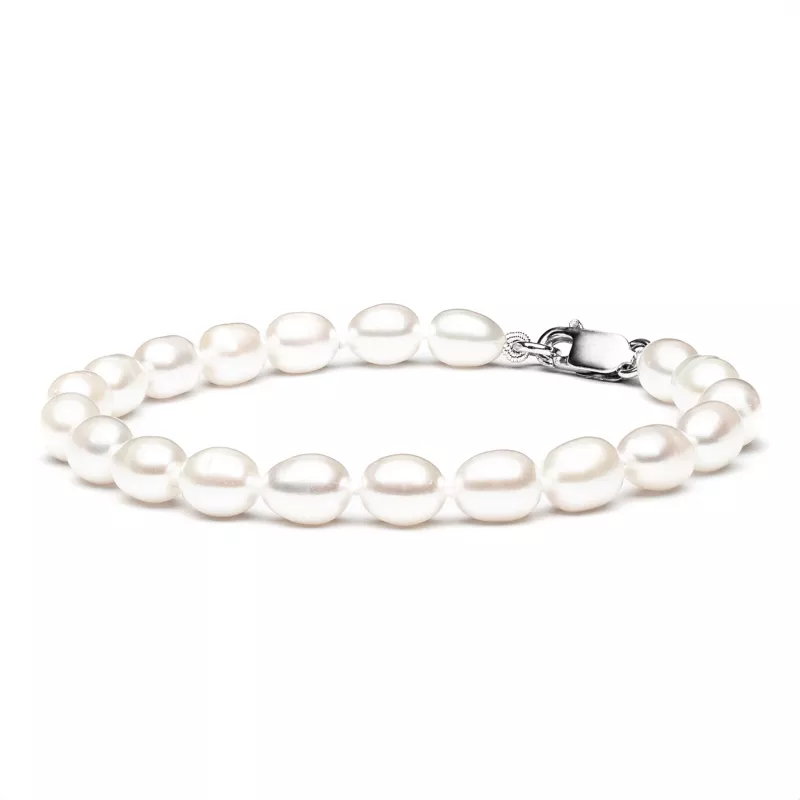 Gaura Pearls Perlenarmband - weiß, reis, 925 Silber