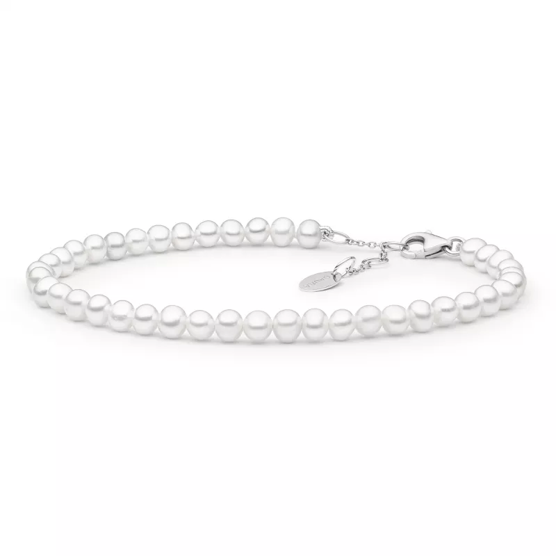 Gaura Pearls Perlenarmband - weiß, 18-21 cm, 5 mm, 925 Silber