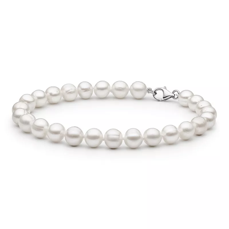 Gaura Pearls Perlenarmband Herren - weiß, rund, 925 Silber