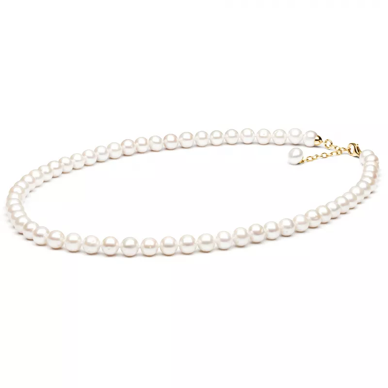 Gaura Pearls Perlenkette - weiß, rund, 9 mm, 50-53 cm, 585 Gelbgold plat.