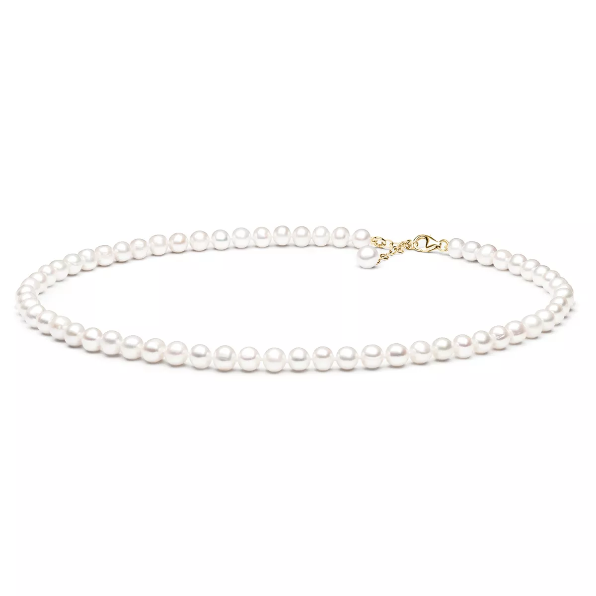 Gaura Pearls Perlenkette - weiß, rund, 8 mm, 45-48 cm, 585 Gelbgold plat.