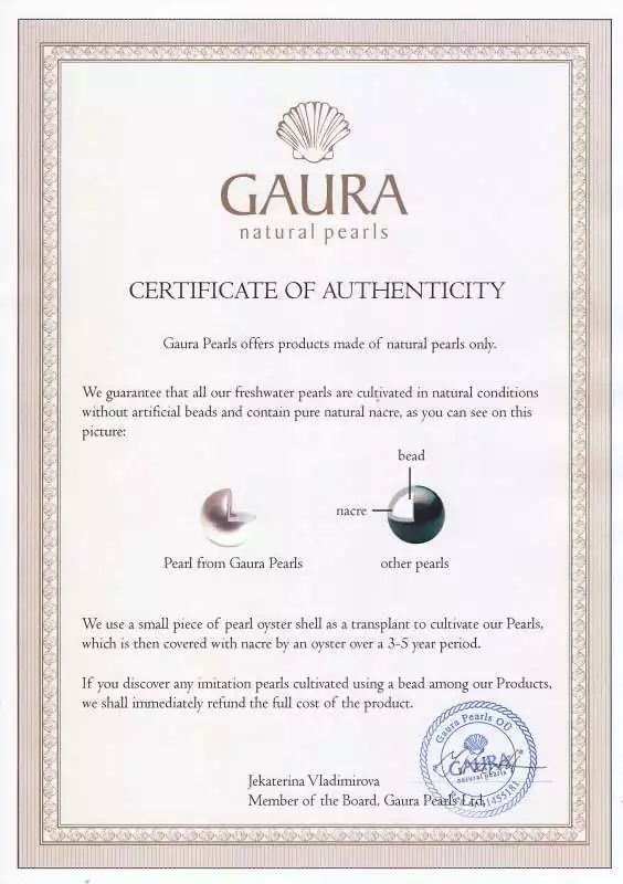 Gaura Pearls Zertifikat