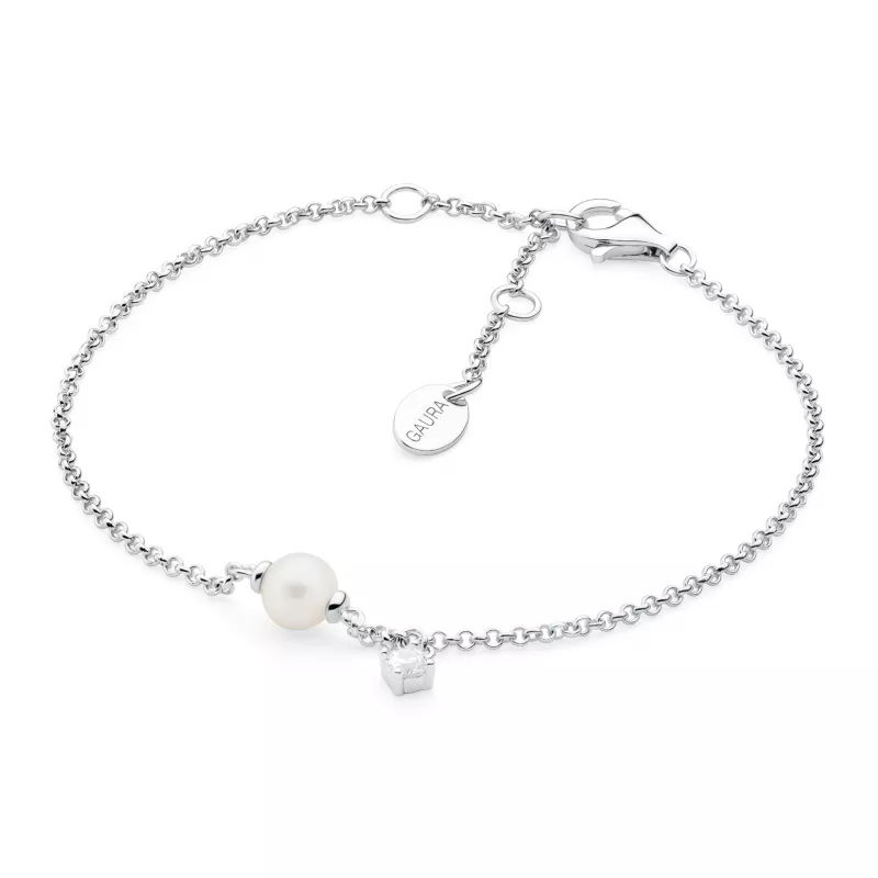 Gaura Pearls Perlenarmband - weiß, Zirkonia, 16-19 cm, 925 Silber