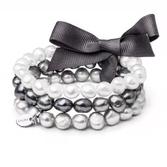 Gaura Pearls Perlenarmband - weiß, grau, schwarz, Stahl