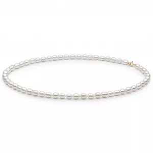 Gaura Pearls Perlenkette - weiss, reis, 39,5 cm, 375 Gelbgold