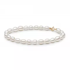 Leichtes elegantes Perlenarmband weiß reisförmig 5-5.5 mm, 18cm Länge, Verschluss Gelbgold 9K, Gaura Pearls, Estland