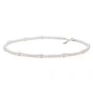 Gaura Pearls Perlenkette - weiss, reis, 37-40 cm, 925 Silber