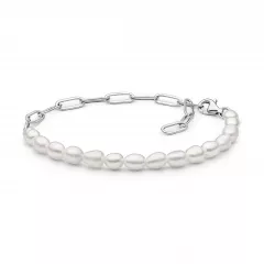 Leichtes modernes Perlenarmband weiß reisförmig 4-5 mm, Verschluss 925er Silber, Gaura Pearls, Estland