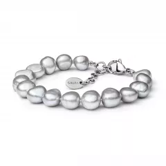 Gaura Pearls Perlenarmband - grau, barock, 19-22 cm, Stahl