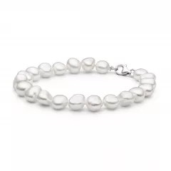 Gaura Pearls Perlenarmband Herren - weiß, barock, 925 Silber