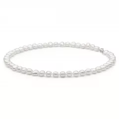 Gaura Pearls Perlenkette Herren - weiß, barock, 45 cm, 925 Silber