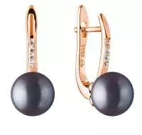 Eleganter Perlenohrring schwarz rund 9-9.5 mm, Zirkoniabogen, Englischer Verschluss, 925er Silber, Gaura Pearls, Estland