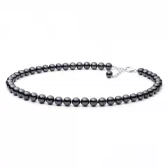 Gaura Pearls Perlenkette - schwarz, rund, 45-48 cm, 925 Silber