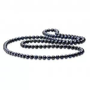 Gaura Pearls Perlenkette - schwarz, rund, 120 cm, 925 Silber