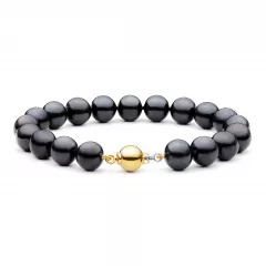 Gaura Pearls Perlenarmband - schwarz, 10 mm, 585 Weiß/Gelbgold