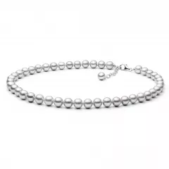 Gaura Pearls Perlenkette - grau, rund, 45 cm, 925 Silber