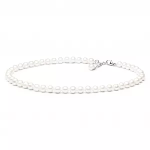 Gaura Pearls Perlenkette - weiß, rund, 7 mm, 40-43 cm, 925 Silber