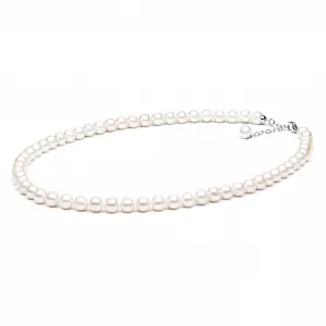 Gaura Pearls Perlenkette - weiß, rund, 8 mm, 50-53 cm, 925 Silber