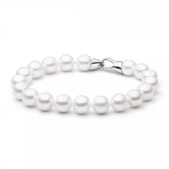 Gaura Pearls Perlenarmband - weiß, 9 mm, Designkarabiner, 925 Silber