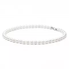 Gaura Pearls Perlenkette - weiß, rund, 9 mm, 45 cm, 925 Silber