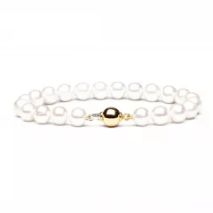 Gaura Pearls Perlenarmband - weiß, 8 mm, 585 Weiß/Gelbgold