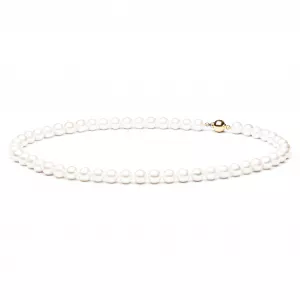 Gaura Pearls Perlenkette - weiss rund 8 mm 45 cm 585 Weiss Gelbgold