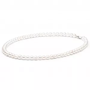 Gaura Pearls Perlenkette - weiß, halbrund, 50 cm, 925 Silber