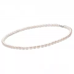 Gaura Pearls Perlenkette - weiß, reis, 50-53 cm, 925 Silber