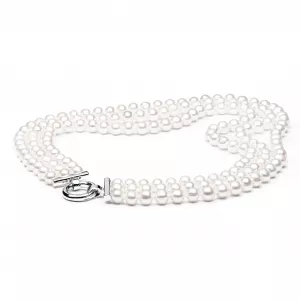 Gaura Pearls Perlencollier - weiß, rund, 40 cm, 925 Silber