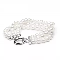 Gaura Pearls Perlenarmband - weiß, 3-reihig, 925 Silber