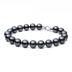 Gaura Pearls Perlenarmband - schwarz, 11 mm, 925 Silber