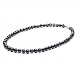 Gaura Pearls Perlenkette - schwarz, rund, 50 cm, 925 Silber