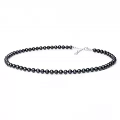 Gaura Pearls Perlenkette - schwarz, rund, 5 mm, 40-43 cm, 925 Silber