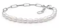 Leichtes modernes Perlenarmband weiß reisförmig 4-5 mm, Verschluss 925er Silber, Gaura Pearls, Estland