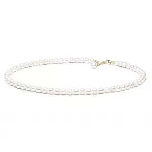 Gaura Pearls Perlenkette - weiß, rund, 8 mm, 45-48 cm, 585 Gelbgold plat.