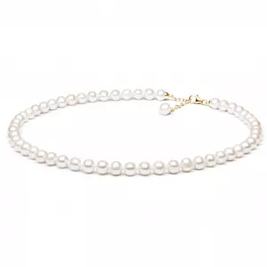 Gaura Pearls Perlenkette - weiß, rund, 9 mm, 45-48 cm, 585 Gelbgold plat.