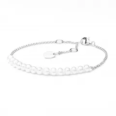 Gaura Pearls Perlenarmband - weiß, rund, 17-20 cm, 925 Silber